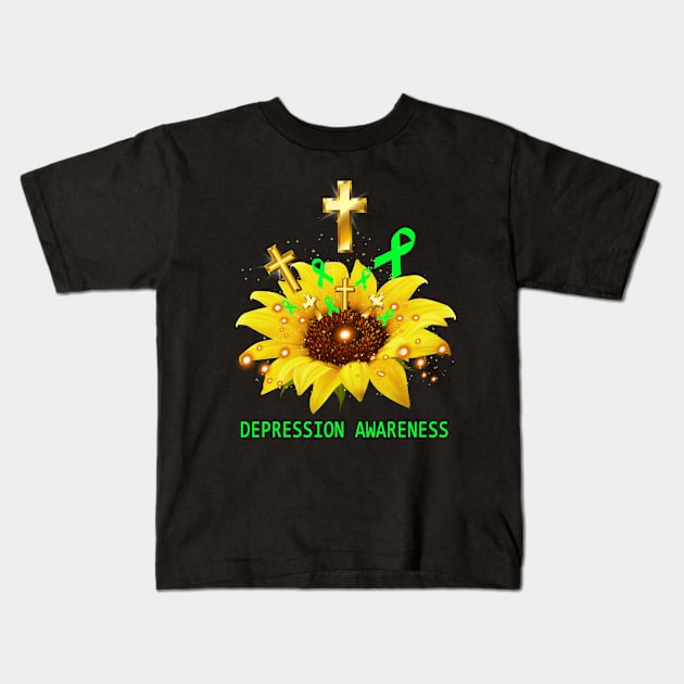 Depression Awareness Sunflower Faith Hope Love Kids T-Shirt by ThePassion99